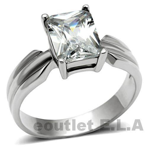 2CT EMERALD CZ STAINLESS STEEL RING-5 sizes